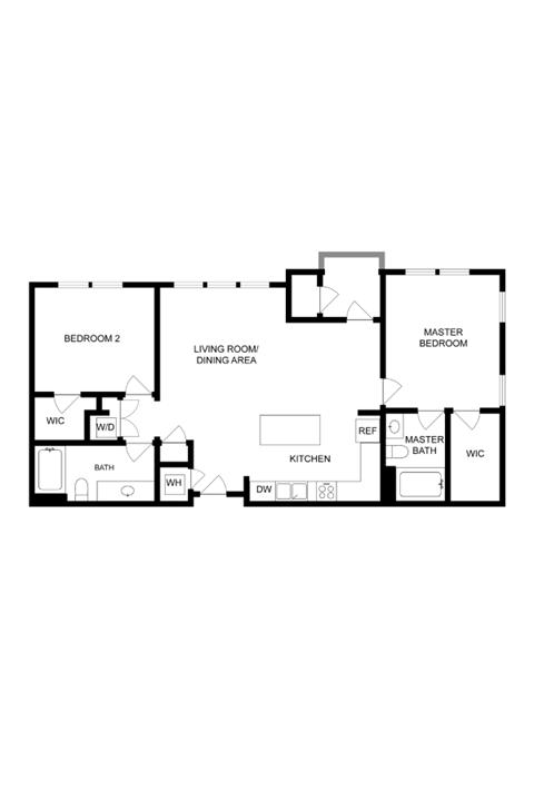 Floor plan for 2 beds, 2 baths, 1132 sqft